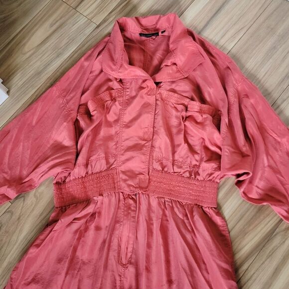 St. Tropez Vintage 80s Silk Full Lenth Sporty Collared Jumpsuit in Marsala Coral - Picture 4 of 15